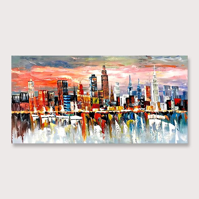  Large Size Oil Painting 100% Handmade Hand Painted Wall Art On Canvas Abstract Urban Landscape Skyline Sunset Modern Home Decoration Decor Rolled Canvas No Frame Unstretched