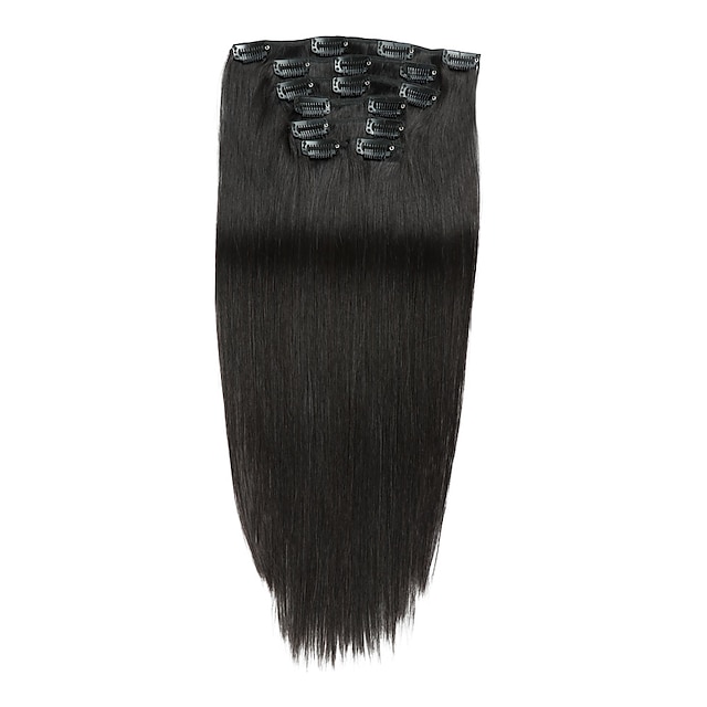  Kiinnitä Hiuspidennykset Remy-hius Klipsi hiusten pidennyksissä 7kpl 100 g Pakkaus Suora Vaaleahiuksisuus 14-24 inch Hiuspidennykset