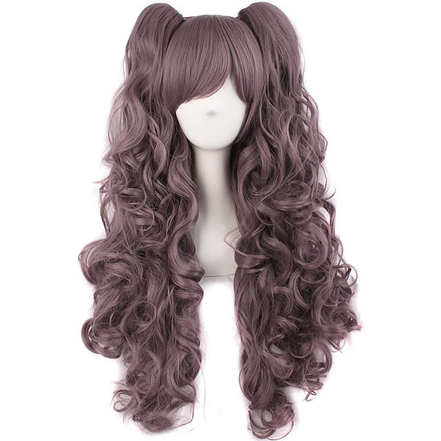  περούκα αλογοουρά συνθετική περούκα σγουρή κυματιστή με κτυπήματα περούκα μακριά ανοιχτή χρυσή βιολετί ροζ ανοιχτό ξανθό σκούρο καφέ κρασί κόκκινο συνθετικά μαλλιά 28 ιντσών γυναικεία anime cosplay