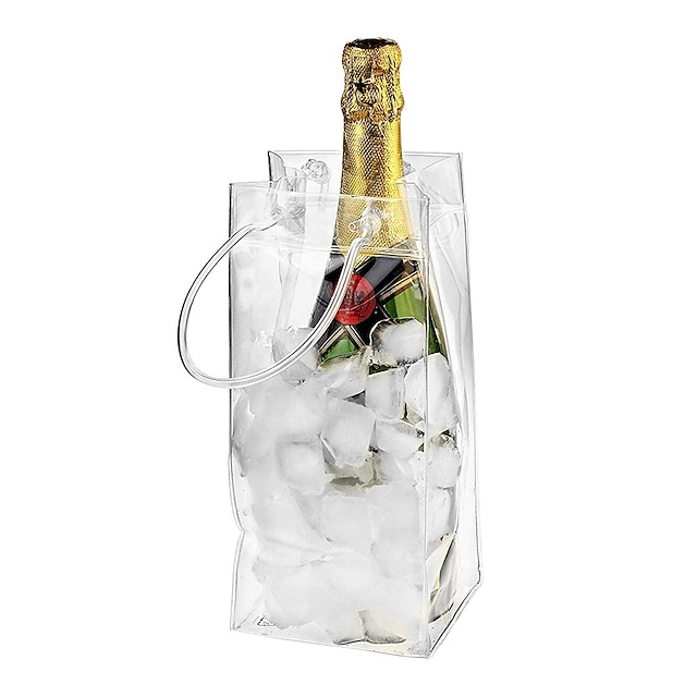  Bolsa de vino de hielo, bolsas de enfriador de vino plegables portátiles transparentes con asa, bolsas de bolsa de vino de pvc para champán, cerveza fría, vino blanco, bebidas frías