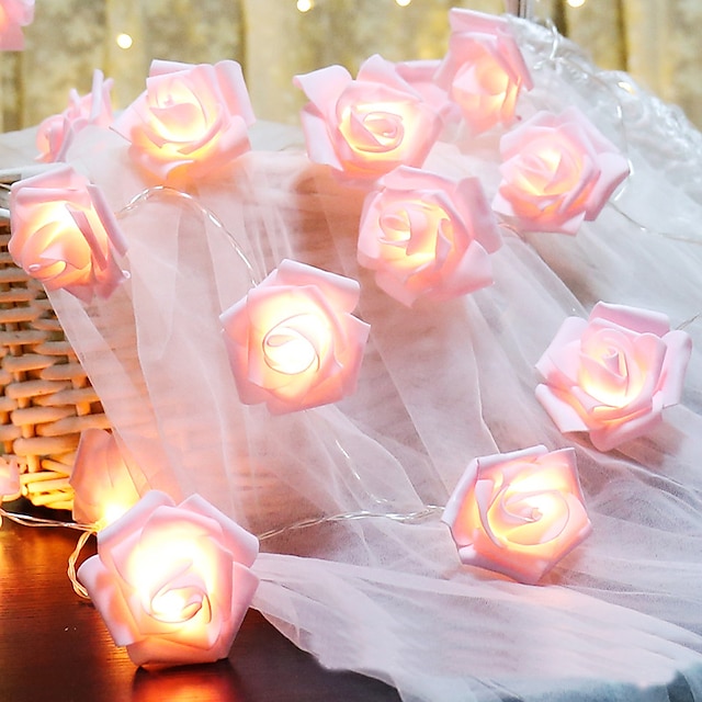  6m 40led flori de trandafir roz led zâne lumini de vacanță șir de lumini de decorare petrecere de nuntă lampă care funcționează cu baterie fără baterie