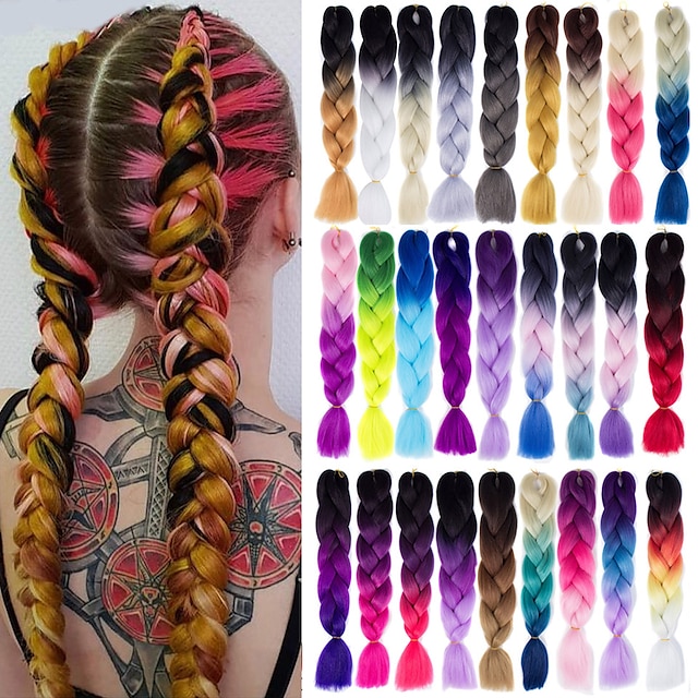  Tranças de cabelo em crochê Tranças Jumbo Trança Box Braids Prateado Preta Âmbar Cabelo Sintético 24 polegada Cabelo para Trançar 6pcs 3pçs 1pç