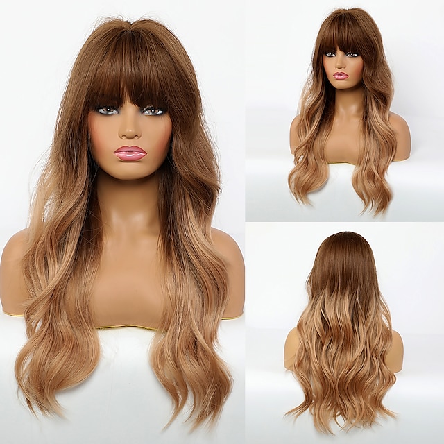  Synthetic Wig Body Wave Neat Bang Wig Long Synthetic Hair 24 inch Women's Fashionable Design Women Color Gradient Blonde