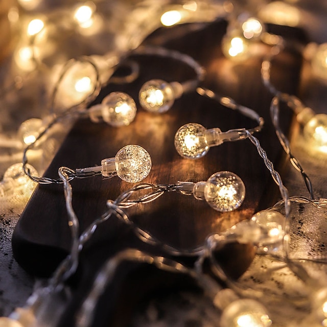  50 bolas de cristal led luces de cadena 5m luces de cadena led luces de cadena al aire libre con pilas luz de hadas impermeable jardín al aire libre fiesta de bodas de navidad decoración del patio lám