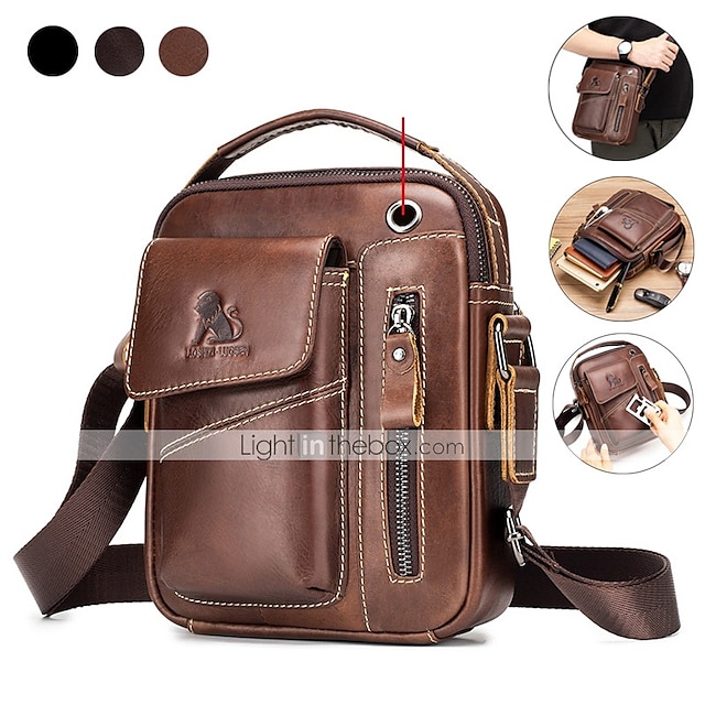 Men's Shoulder Strap Shoulder Messenger Bag Crossbody Bag Cowhide Daily ...