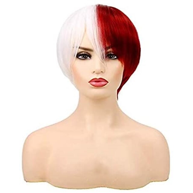  Perruque Synthétique Droite naturelle Avec Frange Perruque Court Rouge / Blanc Cheveux Synthétiques 8 pouce Femme Animé Design à la mode Cosplay Rouge