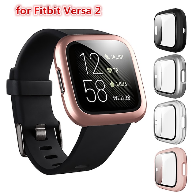  Screen Protector Compatible Fitbit Versa 2 Case Frosted PC Ultra-Thin Slim Tempered Glass Protective Case All-Around Full Cover Bumper Shell for Fitbit Versa 2 Smart Watch