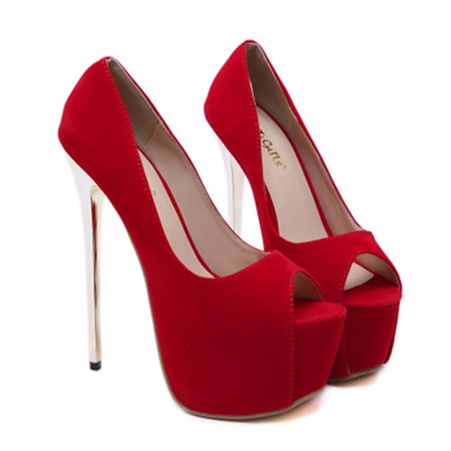  Women's Heels Stilettos High Heels Daily Solid Colored Summer Platform Stiletto Heel Peep Toe PU Loafer Black Red