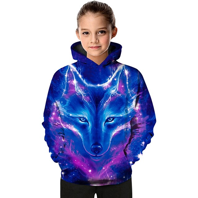 Baby & Kids Girls Clothing | Kids Toddler Girls Hoodie & Sweatshirt Long Sleeve Wolf Color Block Geometric Animal Print Blue Chi