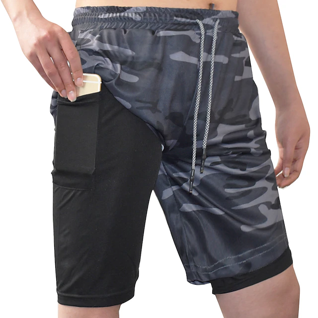 Men's 2 in 1 Running Shorts with Phone Pocket Athletic Bottoms Liner ...