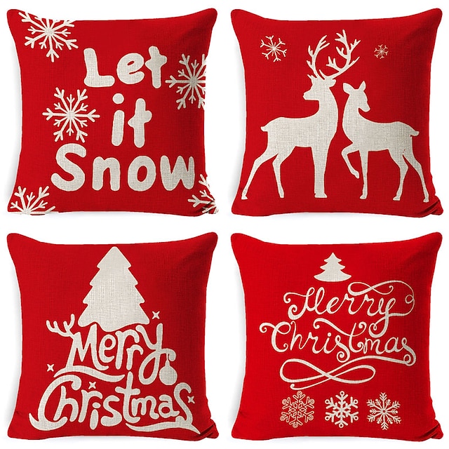 Home & Garden Home Decor | 4pcs Christmas Cushion Cover Decorative Linen Throw Pillow Cover 18 x 18 inches/ 45 x 45 cm - HB11679