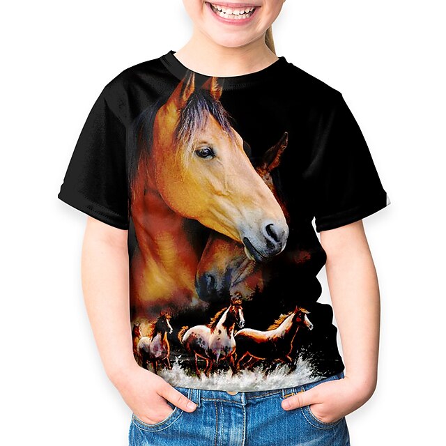  Bambino Da ragazzo maglietta T-shirt Manica corta Cavallo Unicorno Animali Con stampe Nero Bambini Top Estate Essenziale Vacanze stile sveglio