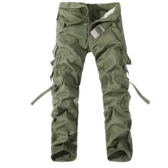 

Men's Sporty Tactical Cargo Trousers Multiple Pockets Full Length Pants Weekend Inelastic Solid Colored Cotton Outdoor Sports Mid Waist Loose Army Green Black Gray Khaki Brown 32 33 34 36 38 / Fall