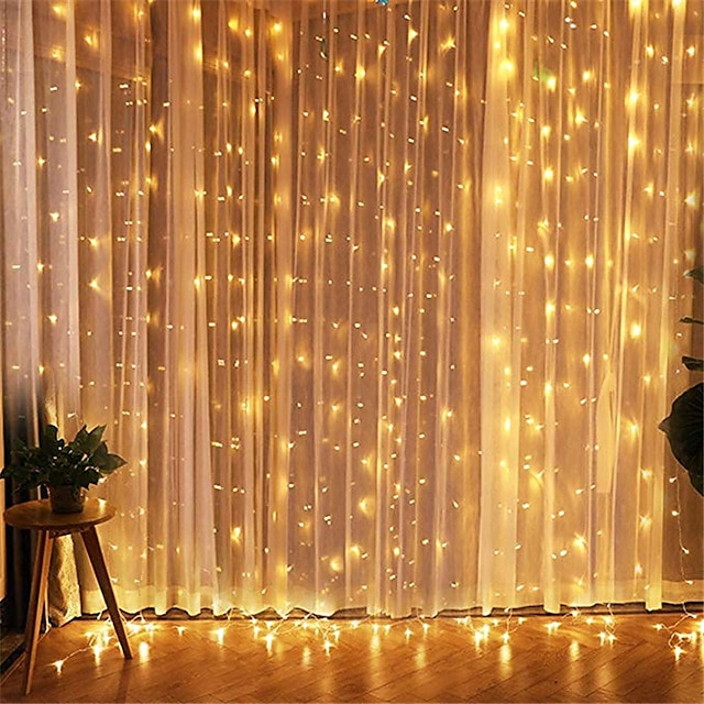  3x3m 10X10ft LED Window Curtain Twinkle String Lights Garland Light Gift Garden Home Party Wedding Valentine‘s Day Decoration with Plug