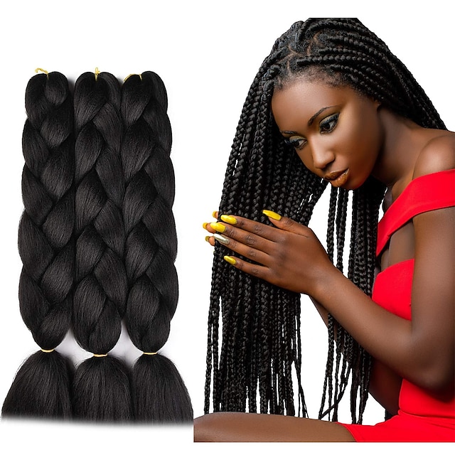 Crochet Hair Braids Jumbo Box Braids Black Dark Brown Synthetic Hair Long Braiding Hair 6pcs 3pcs 1pc