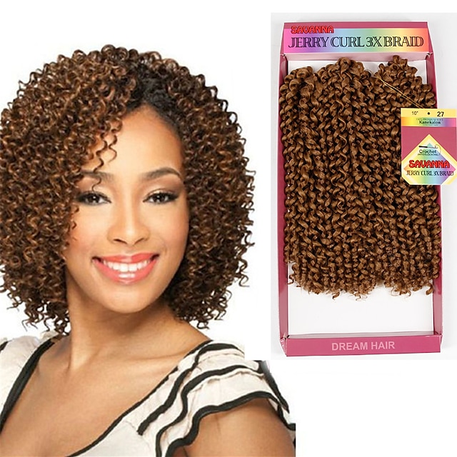  Crochet Hair Braids Jerry Curl Box Braids Black Dark Brown Ombre Synthetic Hair Short Braiding Hair 3pcs / pack