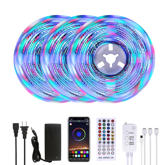  Bright RGBW LED Strip Lights 15M Music Sync Smart LED Lights Tiktok Lights 3510LEDs SMD 2835 Color Changing with 40 keys Remote Bluetooth Controller for Home Bedroom TV Back Lights DIY Deco