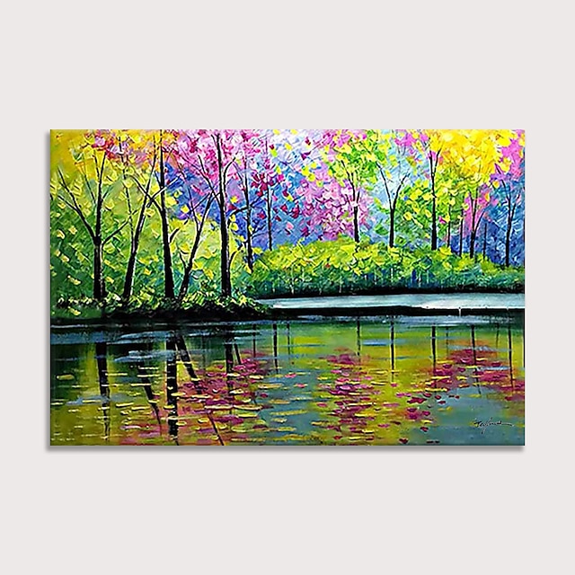  Oil Painting 100% Handmade Hand Painted Wall Art On Canvas Abstract Spring Summer Landscape Modern Park Green Forest Reflection Artwork Home Decoration Decor Rolled Canvas No Frame Unstretched