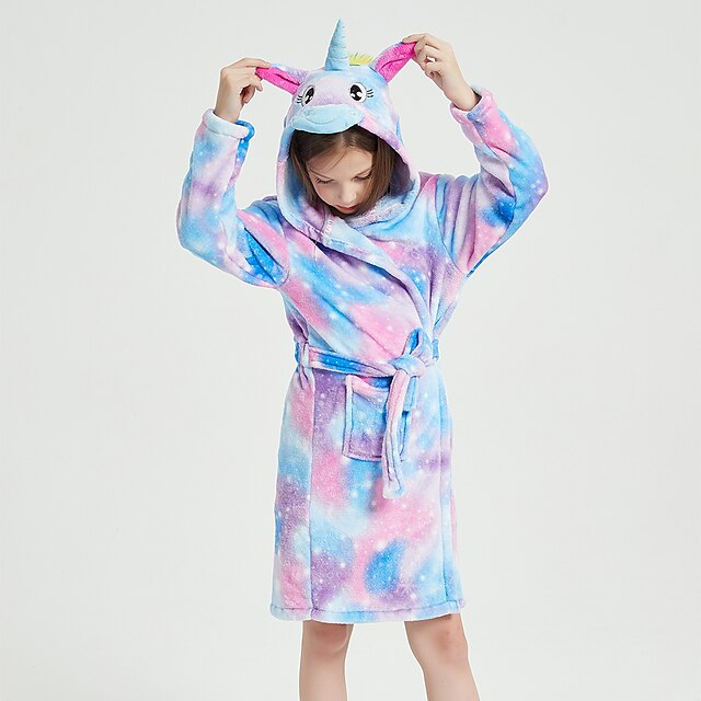  Børne Kigurumi-pyjamas Badekåbe enhjørning Pegasus Farveblok Onesie-pyjamas Flannelstof Cosplay Til Drenge og piger Jul Nattøj Med Dyr Tegneserie