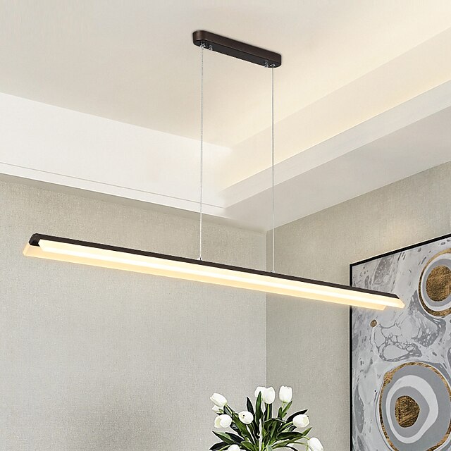 Lights & Lighting Pendant Lights | LED Linear Pendant Light Modern Black Gold 100cm Office Dining Room Chandelier Painted Finish