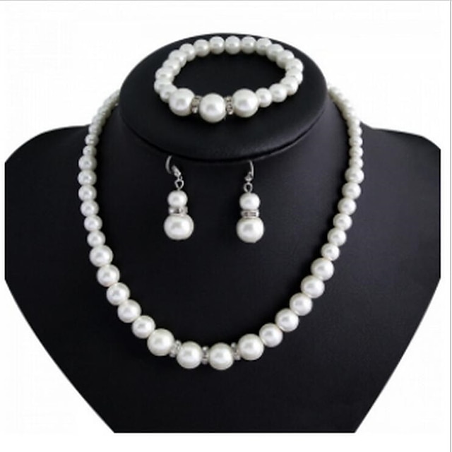  Women's Bridal Jewelry Sets Imitation Pearl Earrings Jewelry White For Party Wedding Engagement Promise Festival Four-piece Suit