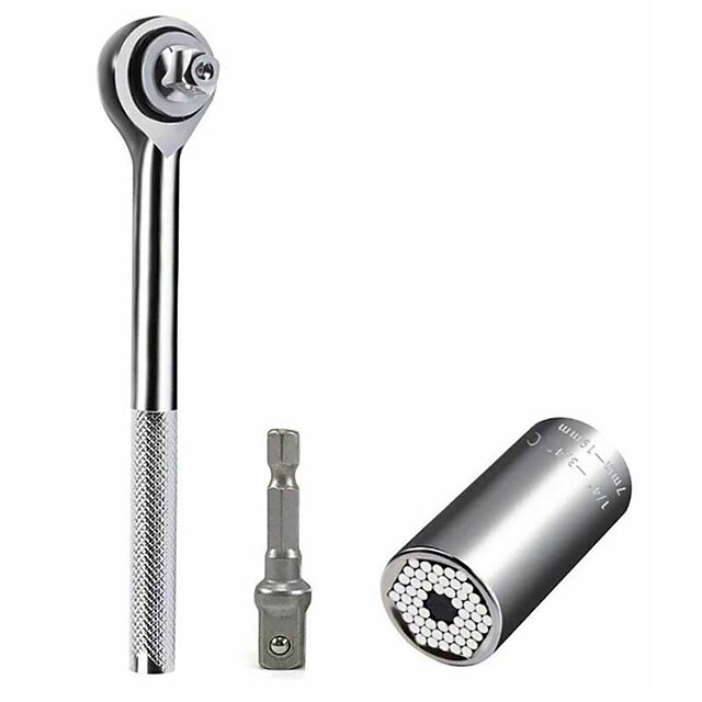 Universal Socket Wrench 7-19mm MultiFunction Power Drill Ratchet Adapter 3pc Set 