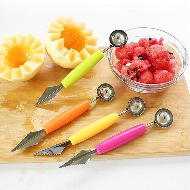  Fruit Digging Ball Spoon Corrugated Carving Cutter Double Head Stainless Steel