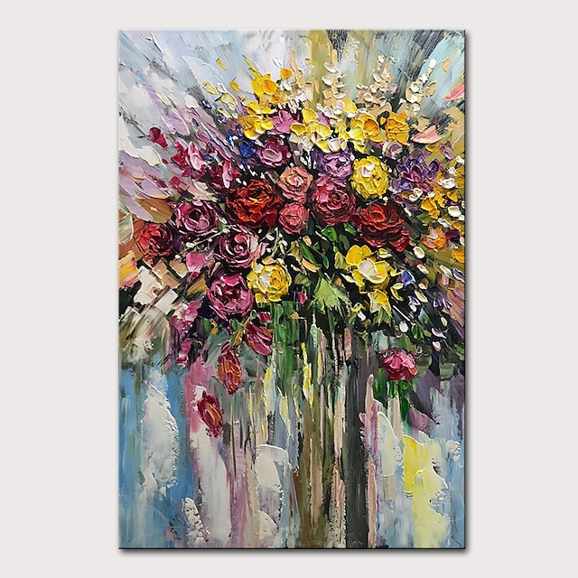  Oil Painting Hand Painted Vertical Floral / Botanical Pop Art Modern Stretched Canvas