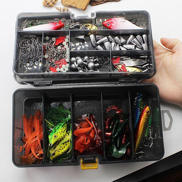  210 pcs Lure kit Fishing Lures Spoons Minnow Crank Frog Worm Sinking Bass Trout Pike Worm Hooks Jig Head Bait Casting Freshwater Fishing Other