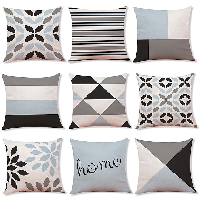  1 Set of 9 pcs Modern Cushion Cover Geometry Series Decorative Faux Linen Throw Pillow Cover Home Sofa Decorative Outdoor Cushion for Sofa Couch Bed Chair