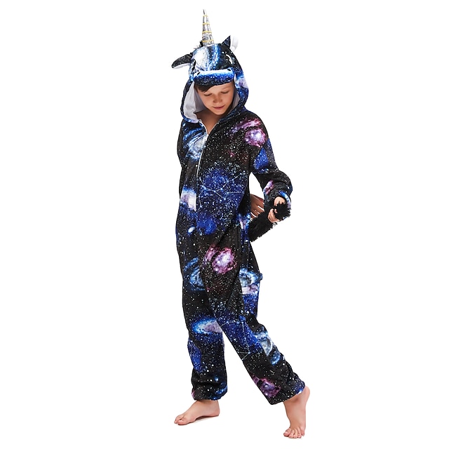  Børne Kigurumi-pyjamas enhjørning Pegasus Galakse Onesie-pyjamas Flannelstof Cosplay Til Drenge og piger Jul Nattøj Med Dyr Tegneserie