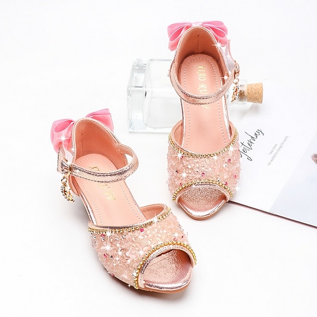  Girls' Sandals Comfort Princess Shoes PU Little Kids(4-7ys) Pink Silver Summer
