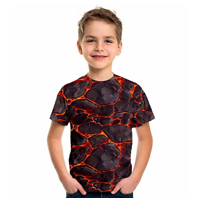 Baby & Kids Boys Clothing | Kids Boys T shirt Tee Short Sleeve Jacquard Optical Illusion Color Block Black Children Tops Summer 