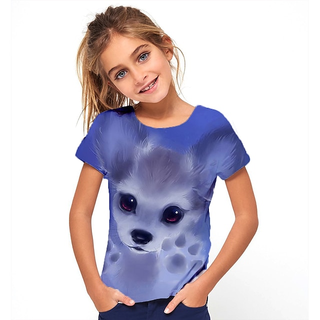  Kids Girls' T shirt Tee Short Sleeve Animal Blue Children Tops Summer Basic Holiday