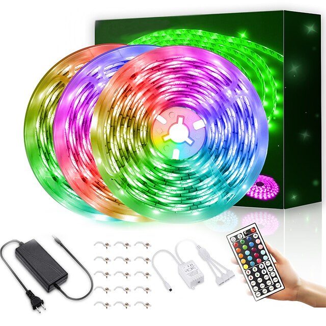  LED Lichtband LED-Streifen Lichter wasserdicht 15m 900LEDs 2835 RGB Lichtleisten Farbwechsel Seil Lichter Flexible Band Licht Kit mit 44 Tasten Fernbedienung&Ampere; 12v 5a Netzteil