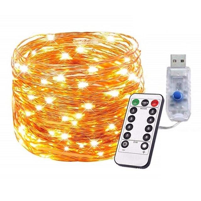  10m 100Leds Copper Wire LED String Lights Starry Lights Christmas Fairy lights Battery Powered Remote Controller New Year Wedding