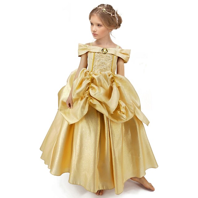  Princess Belle Dress Flower Girl Dress Girls' Movie Cosplay A-Line Slip Vacation Dress Yellow Dress Halloween Children's Day Masquerade Polyester
