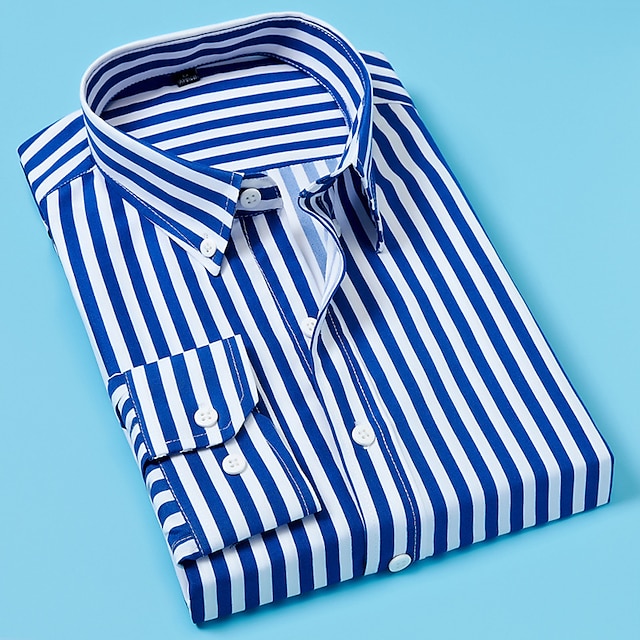  Herren Oberhemd Gestreiftes Hemd Hemd Kragenhemd Gestreift Hochzeit Arbeit Schwarz Weiß Rote Marineblau Langarm Kragen Bekleidung