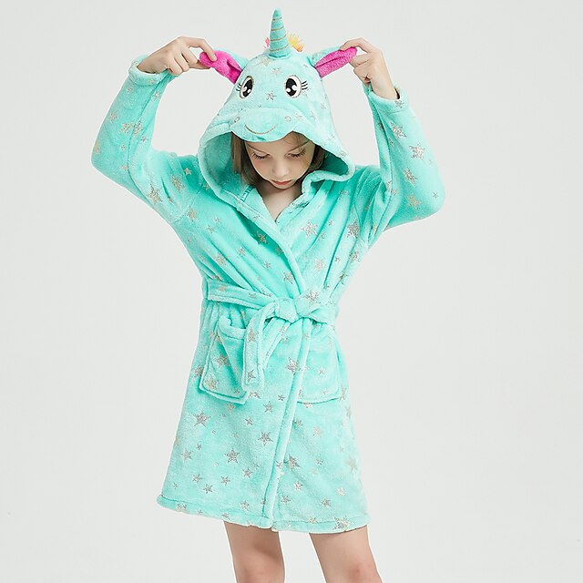 Enfant Pyjama Kigurumi Un peignoir Licorne Cheval volant Etoiles Combinaison de Pyjamas Flanelle Cosplay Pour Garçons et filles Noël Pyjamas Animale Dessin animé