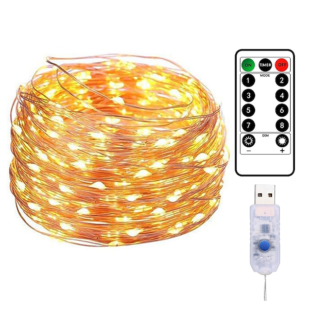 8Modes USB Powered Copper Wire LED String Fairy Light Xmas Christmas Party Decor 