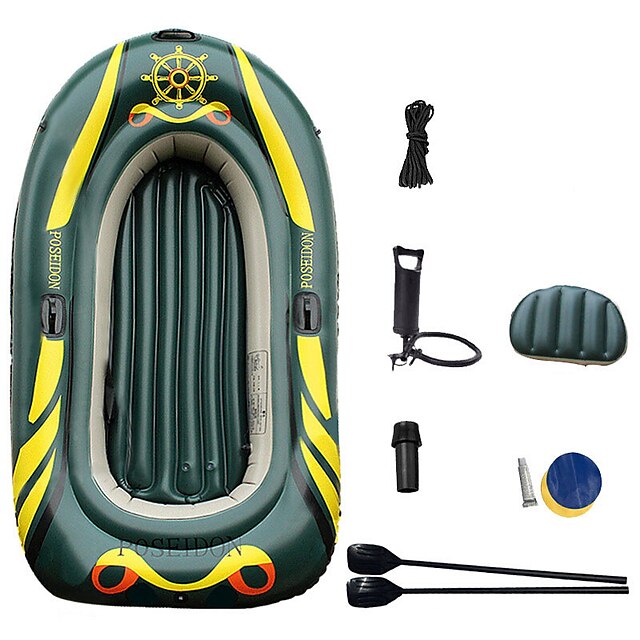  3-4 Persons Inflatable Boat Set with Hand Air Pump Air Pad French Oars PVC Portable Folding Fishing Boating 215*125*27 cm