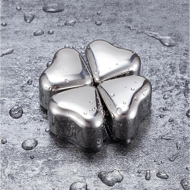 Whiskey Stones Set Gold Heart Shaped Stainless Steel Ice Cube Set of 4 