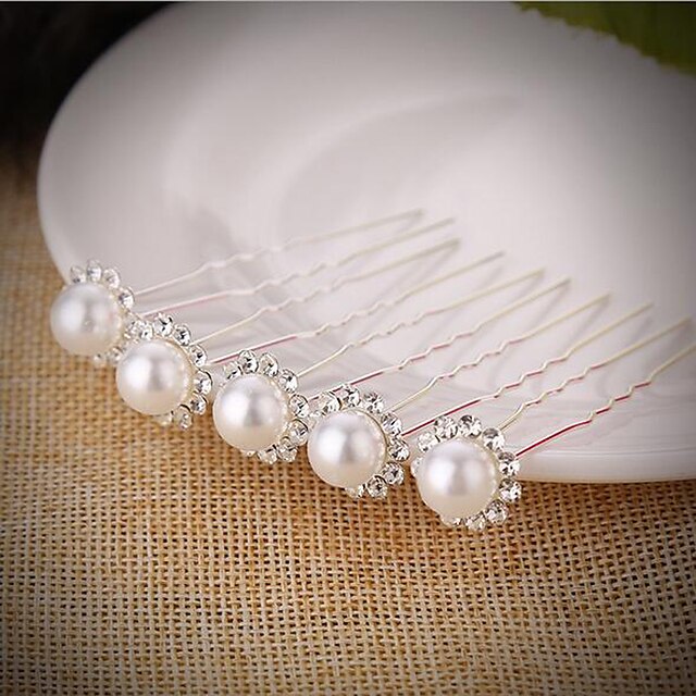  Women's Girls' Hair Sticks Hair Jewelry For Wedding Party Evening Birthday Party Festival Flower Classic Imitation Pearl Silver Plated Alloy Silver 5pcs