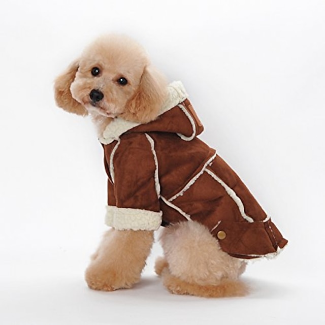  Dog Winter Jacket Puppy Hooded Coat, Dog Apparel,dog Snowsuit, Faux Shearling Fabric Coat Cotton Clothes Coffee-s