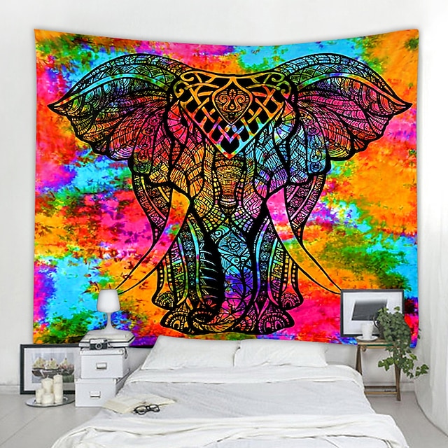 Home & Garden Home Decor | Colorful elephants Indian tapestries with large mandalas bohemian beach towel wall hangings thin poly