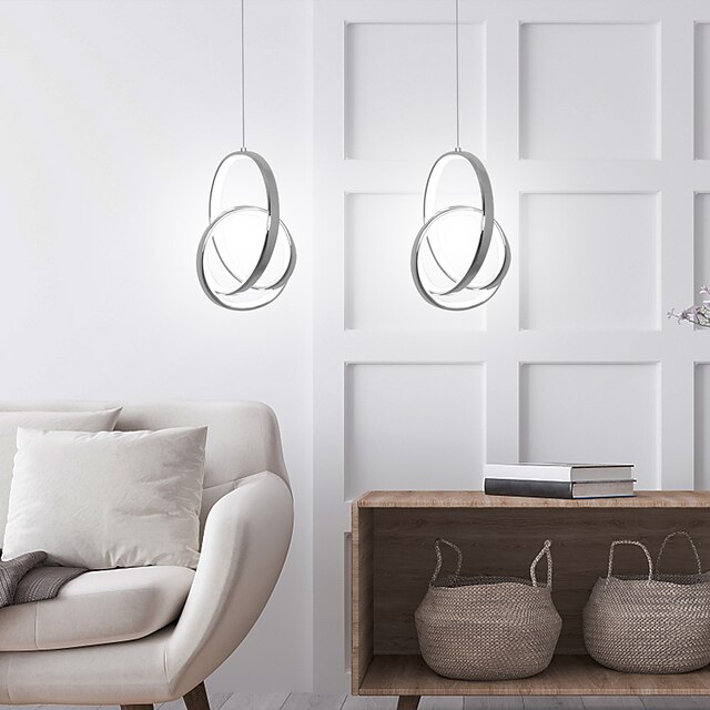  1-Light 2Pcs LED Mini Pendant Light Hanging Lamp Single Design Nordic Style Ring Design Aluminium Chrome for Dining Living Room Kichten Lighting