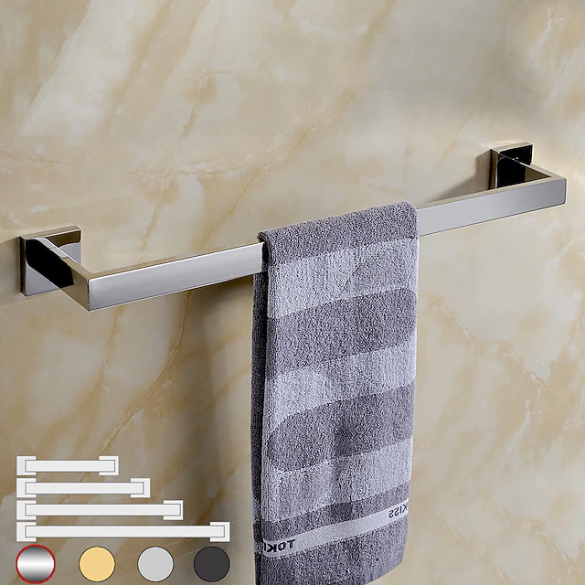 Towel Bar Stainless Steel Bathroom Shelf Electroplated Towel Rail Bathroom Single Rod Wall Mounted 1PC Chrome and Painted Finish 25