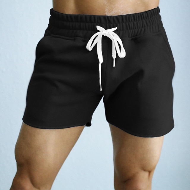 Herr Atletiska shorts Aktiva shorts Joggingbyxor Joggingshorts Snörning Solid färg Utomhus Sport Kort Dagligen Helgen Bomull Sportig Smal Svart Armégrön