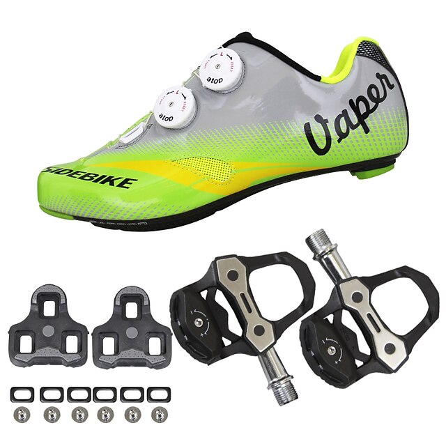  SIDEBIKE Adulto Sapatilhas de Ciclismo com Travas & Pedal Tênis para Ciclismo Fibra de Carbono Almofadado Ciclismo Verde Homens Sapatos para Ciclismo / Malha Respirável