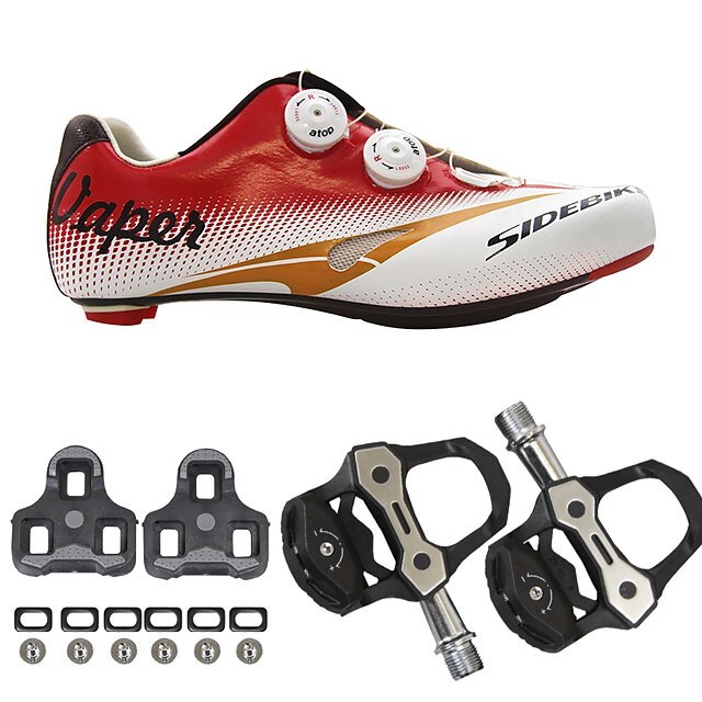  SIDEBIKE Adulto Zapatillas de ciclismo con pedal y cala Calzado para Bicicleta de Carretera Zapatillas Carretera / Zapatos de Ciclismo Fibra de Carbono Amortización Ciclismo Verde Rojo Hombre